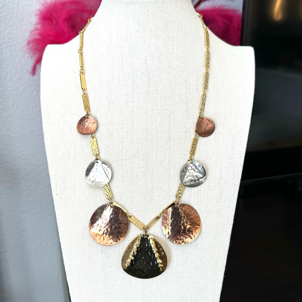 Vintage Tri-Color Metal Petal Necklace